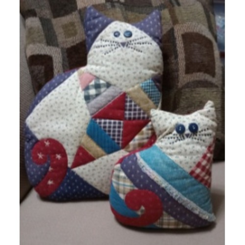 Handmade Quilted Patchwork Cat Throw Pillows Set of 2 Country Cottage Decor
